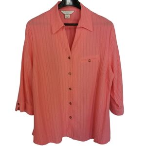 Allison Daley Textured Coral Button Front Blouse Petite Size 16P